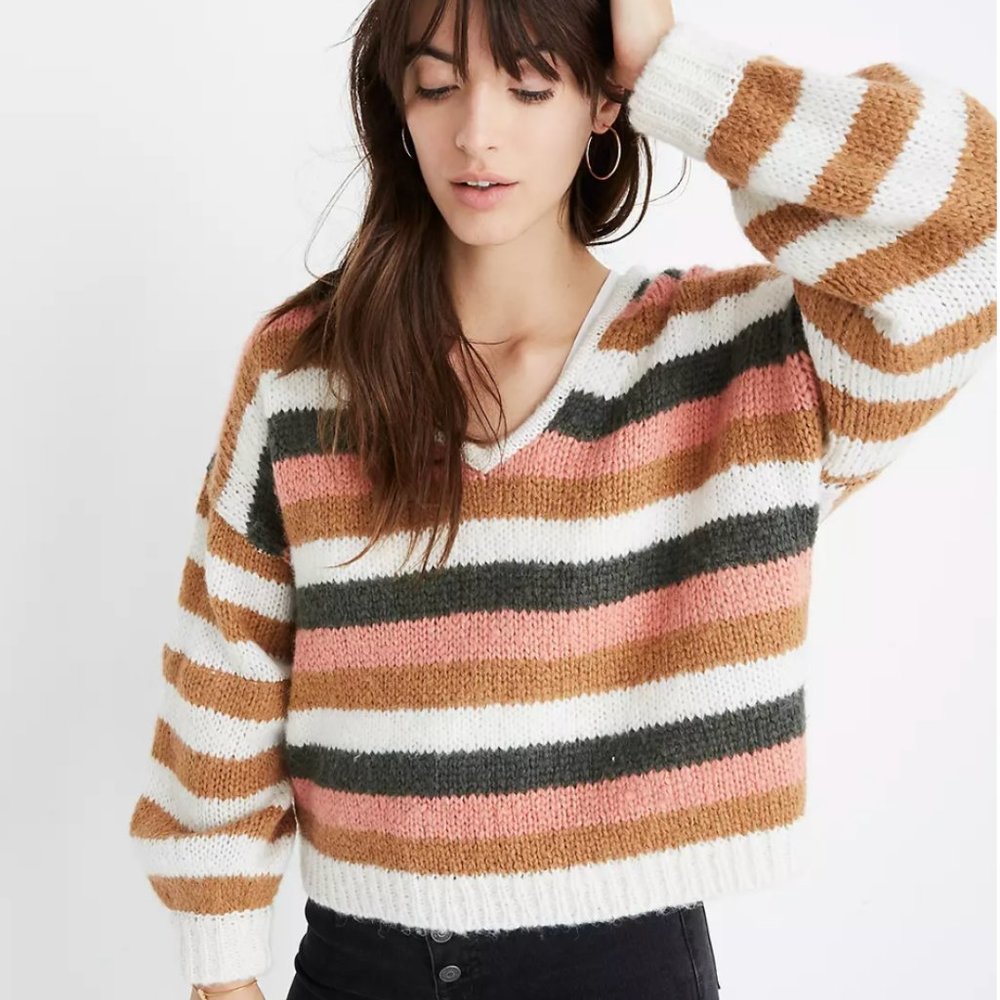Madewell Balloon-Sleeved Pullover Sweater in Stripe Mix